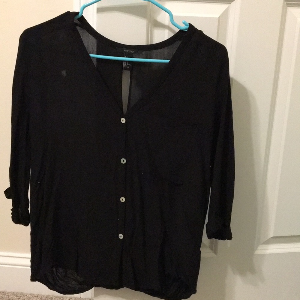 Black open back button up top